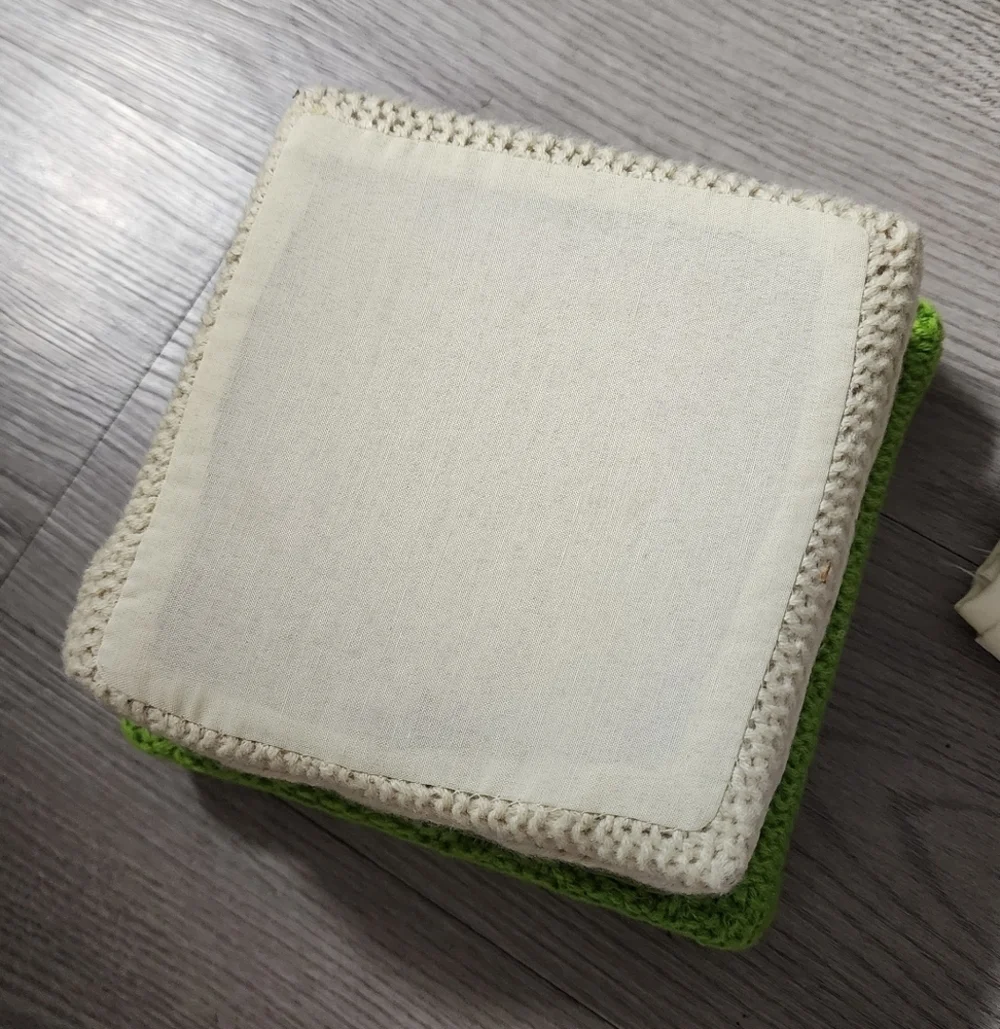 Cozy Green and Cream Knitted Crochet Handmade Box Vintage